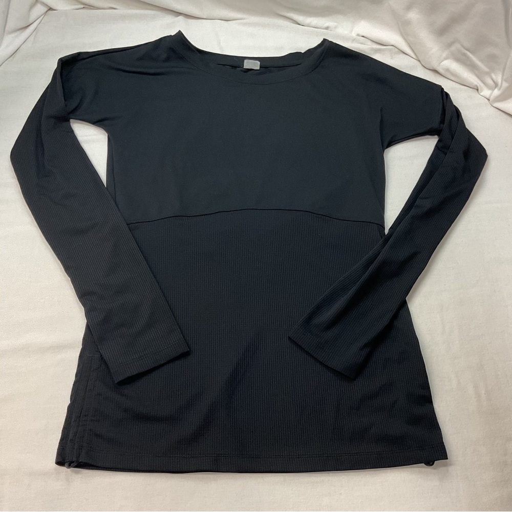 Fabletics Women's Black Dry-Flex Long Sleeve Athletic Fitted Top Size S/M Ribbed